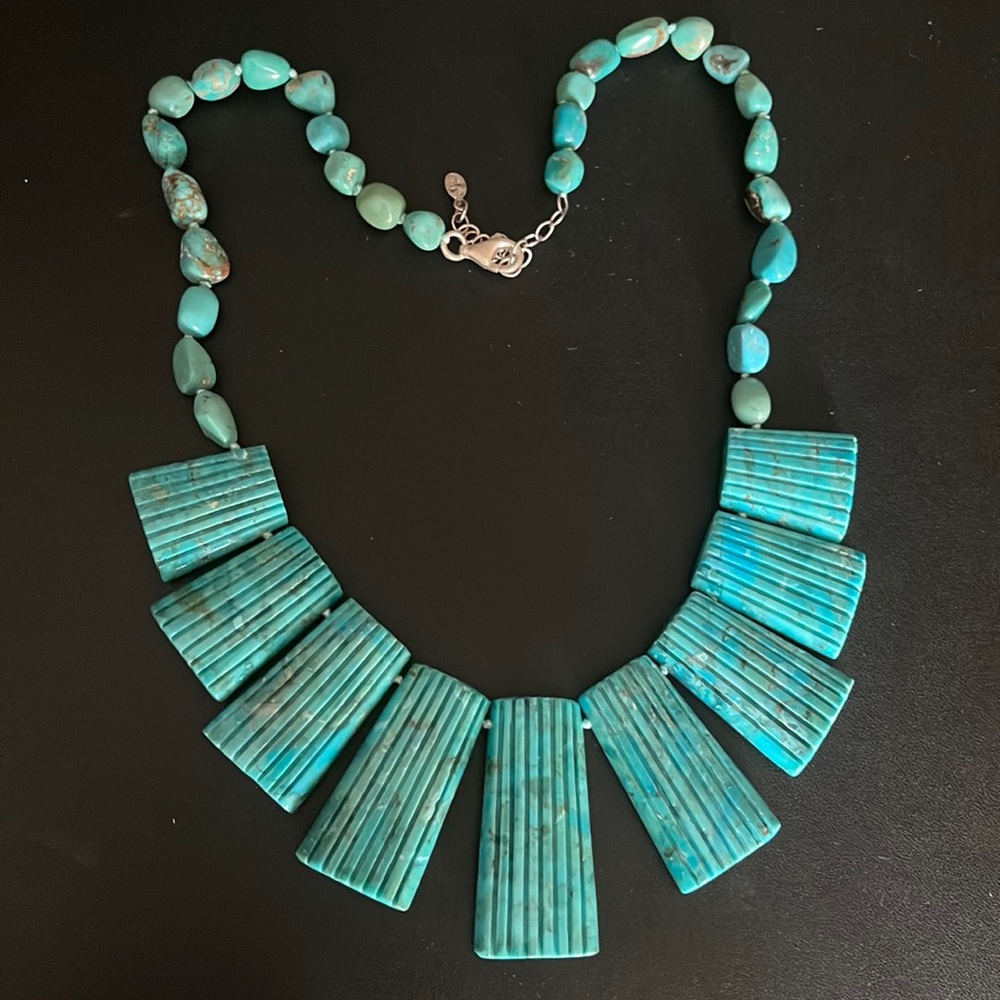Turquoise Statement Bib Necklace - Blue Green Stone Design